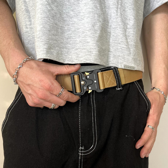 Y2K utility tan tactical military unique adjustable buckle design belt - Picture 6 of 7